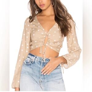 Superdown Cait Nude Polka Dot Print Keyhole Crop Top Size Small